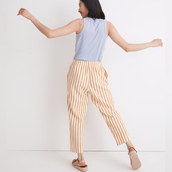 Madewell Tapered Huston Pull-On Crop Linen Blend Pants in Stripe Size Medium - Picture 3 of 5